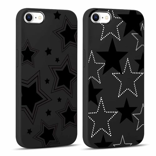 Yoedge 2 Stück Handyhülle für iPhone 8/7 / SE 2020 / SE 2022 Hülle 4,7, Stern Muster Frauen Mädchen Aesthetic Motiv Handyhülle Dünn Weich Schwarz Silikon Slim TPU Stoßfest Schutzhülle für iPhone 8