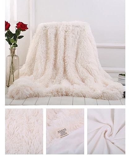 MAGICLULU Plüsch-Vlies Decke werfen bauschige Decke Couch Flauschige n Sofan n für Babys einfarbige Plüsch Bett Fleece Doppelschicht Schlaf Weiß