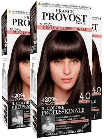 Franck Provost Tinta Permanente Riutilizzabile per Capelli con Trattamento di Bellezza Colorazione Professionale e Copertura Ottimale a Lunga Durata Colore 4.0 Castano - 3 Tinte