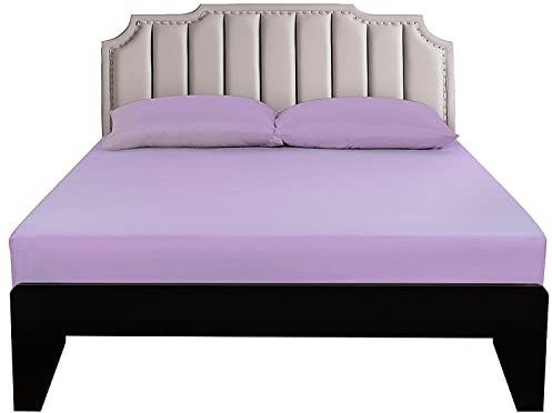 Lirex Spannbettlaken, 180 x 200 cm, 100% Baumwolle 300 Fadenzahl Weiches Atmungsaktives Spannbettlaken, Helles Lila