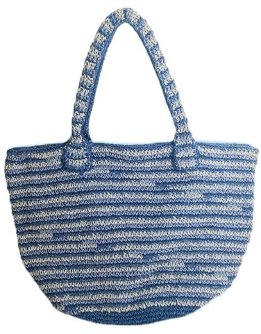 CHINOCO Strohtasche Shopping Tasche geflochten Strand Schultertasche große Kapazität Reißverschluss