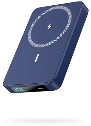 HETP Batterie Externe Magnétique sans Fil 10800mAh, PD 20W Charge Rapide Power Bank avec USB-C Entrée & Sortie écran LED Chargeur Portable Compatible avec MagSafe, iPhone 16/15/14/13 Serie - Bleu