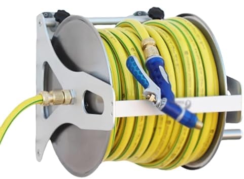 Water Pipe Hose Reel, Small Garden Hose Reel Cart, Wall Mounted Heavy Duty Metal Garden Hose Holder, Portable Hosemobile Reel Cart, for Window Cleaning, Washing Backyard and Car 20m