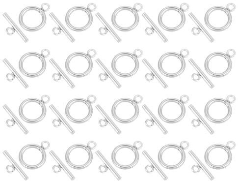 sourcing map 20 Set 304 Stainless Steel OT Toggle Clasps 16mm T-bar Clasp 12mm Ring Toggle Connector Necklace Bracelet Closures for Jewelry Making, Silver