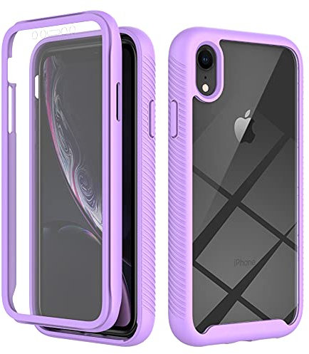 Knoowcase for iPhone XR Case Built-in Screen Protector iPhone XR Phone Case Shockproof Bumper Clear Rugged Hard Shell Full Body Protection Silicone Rubber Stylish Cover,Purple