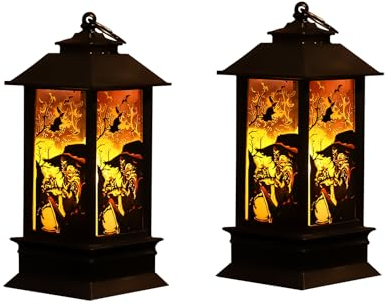 2 Stück Halloween Laterne, Halloween Tischdeko Mit Warmem LED Licht, Halloween Deko Outdoor Und Herbst Deko Für Indoor Outdoor, Gärten, Baum, Halloween Bar Weihnachtsfeiertag Party (A)