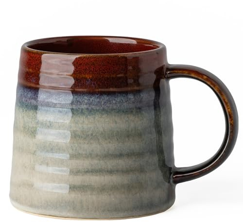 TaoTaojarvie 15.5oz Large Heavyweight Ceramic Mug, Reactive Gl (Black-Red) | 15.5oz Medium-Large, Heavy Weighted Stoneware, Reactive Transmutation Glaze, Microwave & Dishwasher Safe, Gift Box