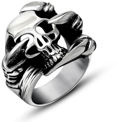 BISONBLUE Ringe Herren Rings Damen Ring Modeaccessoires Punk-Ringe für Männer, trendiges glattes Polieren, großer Totenkopf-Ring, Punk-Biker, 8