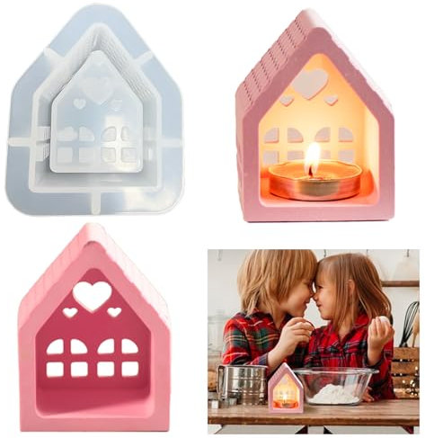 Silikonformen Gießformen Häuser Kerzenhalter Silikonform Haus Gießform Häuser Teelicht Gießen Form Silikon Haus mit Herz Fenster Gipsform Kerzenhalter Epoxidharz Form Teelichter Dekoration