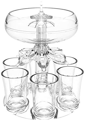 PPcdfre Drink Dispenser with 6 Shot Glasses Set - Acrylic Touchless Liquor Dispenser for Beverage Cider Cocktail
