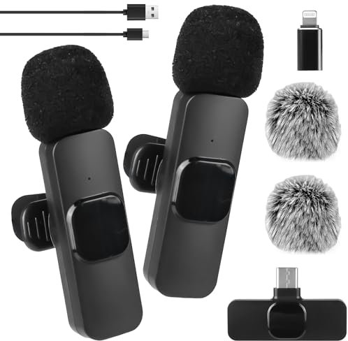 Asfrode Microfono Lavalier senza fili, microfono a spina, Plug Play Mini Lavalier, microfono senza fili per iPhone, iPad, telefono di tipo C, microfono per registrazione video Live Streaming Vlog