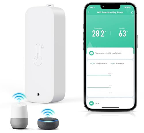 Panamalar WLAN Thermo-Hygrometer, Wireless Temperatur&Luftfeuchtigkeitsmesser IP65 Wasserdicht arbeitet mit Alexa für Weinkeller/Garage/Badezimmern/Keller/Pflanzen Growbox/Kühlschrank (White-1PCS)