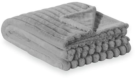 Como Kuscheldecke Grau Moderne Felldecke, fein gestrickte Wohndecke, 100% Polyester, 400 GSM, gesäumte Einfassung 150 x 200 cm