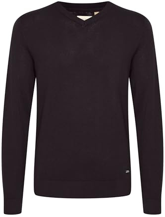 Blend BHWeber Herren Strickpullover Pullover mit V-Ausschnitt Rippbündchen Label-Details Regular fit, Größe:L, Farbe:Black (194007)