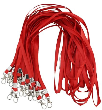JRSHIRLEYLTD Lot de 22 cordons rouges pour carte d'identité - Cordon avec clip - Cordon tour de cou avec clip pour badge - Cordons en vrac pour cou et porte-badge