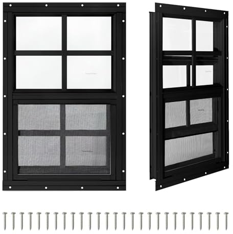 COLORPAPA 2 Stück Schuppenfenster, 45,7 x 58,4 cm, kleine Schiebefenster, bündig montierte Fenster mit gehärtetem Glas und Fiberglas-Bildschirm für Schuppen, Hühnerstall, Spielhaus, Haushalt, Garage,