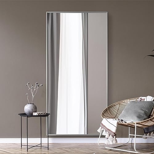 Full-Length Silver Aluminium Metal Leaner Wall Mirror: 200 x 100cm – Large, Durable Frame, bedroom, hallway, bathroom or dressing room Wall Mirror