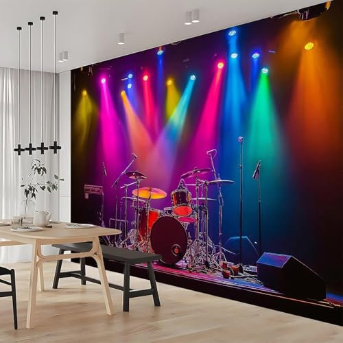 Luowenji Photo Wallpaper Music Rock 3D Effect Colourful Background Wall Mural Decoration Poster Picture Modern Design 200x140 cm Murals Wall Art for Living Room Bedroom Kitchen a.2882
