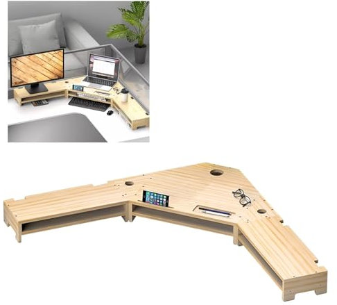 Support Moniteur, Support D'écran D'ordinateur, Étagère de moniteur d'écran d'ordinateur Extra Large for bureau, support d'angle de bureau multifonctionnel avec rangement, support de tablette d'imprim