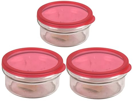 Fire up up Round Glass Bowls with Lid 250ml Desser Bowls, Salad Bowls, Glass Serving Bowls Food Storage Bowls (Red-X3)
