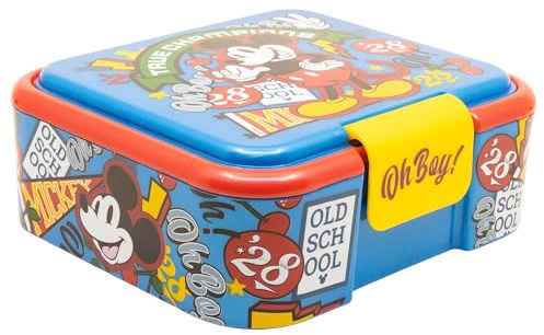 STOR Micky Maus Kinder Brotdose mit 3 Fächern - 1786ml - Robuste BPA-freie Kunststoff Lunchbox für Kinder - Vesperbox Schule Sandwich Container