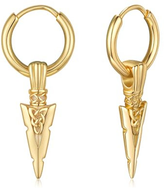 MEDWISE Keltische Pfeilspitze Creolen 14K Gold Ohrringe 925 Sterling Silber Keltische Ohrringe Herren Pfeil Hängend Schmuck Geschenk für Sohn Damen Männer Teenager Unisex
