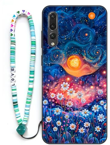Sinyunron Handyhülle Kompatibel mit Huawei P20 Pro Hülle Stoßfeste Kratzfest TPU Schutzhülle Gemusterte Handy Schutzschale mit Buntes Schlüsselband,Daisy 01
