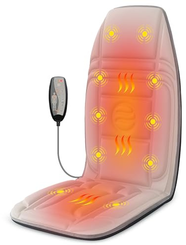 Snailax Massagesitzauflage mit Wärme und Vibration, 10 Vibrationsmotoren Massageauflage für Rücken und Nacken, Sitzkissen zur Entspannung, Rückenmassagegerät für Hause Büro, Beige