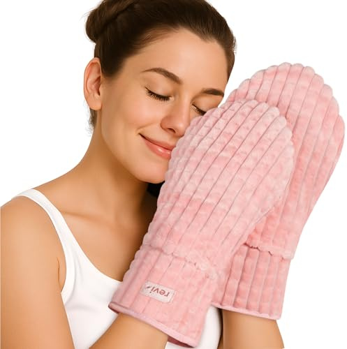 REVIX Microwavable Heating Mittens for Hands and Fingers, Pink, 1 Pair | Soft Flannel with Flaxseed Filling, Reusable Microwave Hand Warmers with Moist Heat for Women & Men with Cold Hands