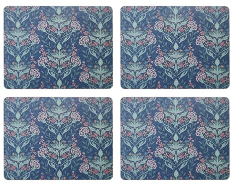 Creative Tops Arts & Crafts Rectangle Placemats Set Of 4 Printed Blue, Cork back, Heat-Resistant, Stain-Resistant, Surface Protector to 120°C, Luxury Lacquered Surface, Easy Wipe Clean, 30 x 22 cm