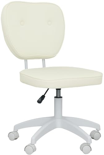 Vinsetto Cute Armless Office Chair, Small PU Leather Computer Desk Chair with Adjustable Height, Swivel Wheels, Mid Back, Cream White