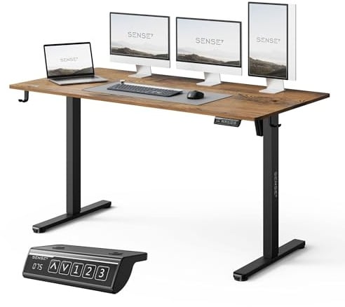 SENSE7 Nojo Light Bureau électrique réglable 140x70cm chêne Noir 70kg | Plateau chêne noir, charge max 70kg, hauteur ajustable, style loft, usage bureau maison