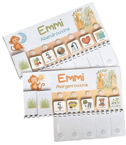Personalisiert: Tagesplaner - Routineplaner Kinder Set mit Namen – Morgen- & Abendroutine zum Umklappen | Montessori Tagesplan Laminiert | Handmade DE | Hilfreich bei ADHS | inkl. 45 Kärtchen (Set 3)
