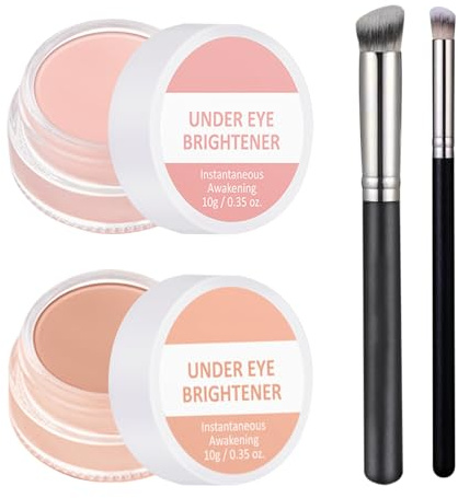 2 x 10g Under Eye Brightener Correttore Occhiaie + 2 Pennelli per Il Trucco | Correttore Occhi Occhiaie, Lllumina, Copre, Waterproof e a Lunga Tenuta