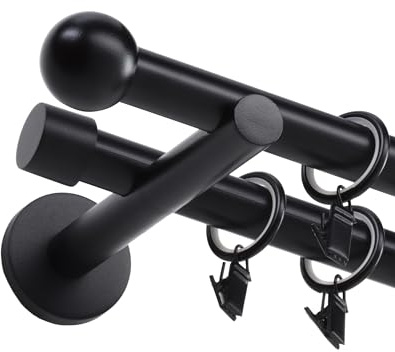 Fenster DEKOR - Gardinenstange Schwarz - Gordijnroede 240 cm - Elegante Modern Vorhangstange - 2-läufig stange vorhang - Karniesabschluss wählbar - Vorhang Stangen Schwarz Kugel