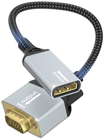 unidirektional HDMI-zu-VGA-Adapter,HDMI-Buchse-zu-VGA-Stecker-Adapter,nylonummanteltes Kabel,1080p-HDMI-zu-VGA-Monitor-/TV-Adapter,geeignet für PCs,Laptops,TV-Sticks,HDTVs,DVD,Projektoren und Monitore