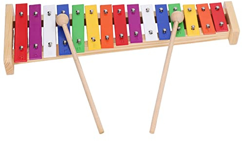 Xylophon mit 15 Noten, Musikspielzeug für Kinder, farbenfrohes pädagogisches Glockenspiel mit 2 Schlägeln, sicheres Instrument aus Kiefernholz und Aluminiumblech für Kleinkinder