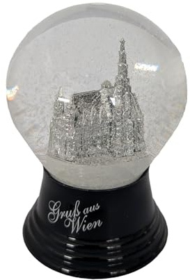 Schneekugel Echtglaskugel - Fast wie echter Schnee Motiv: Stefanskirche Silber, 8 cm