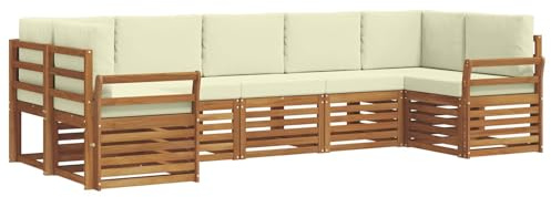 vidaXL Sofagarnituren 7 pcs Natur und Creme Massivholz Akazie, Akazienholz Gartenmöbel-Set, modernes Sofa, Coole Lounge, modulare Sitze, Pooldeck-Style