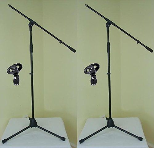2 x Adam Hall S 5 BE - Mikrofon-Ständer mit Schwenkarm/Galgen, Mikrofon-Klammer Ø 23-36 mm & Dreibein schwarz Mikrofon-Stativ S5BE + D903