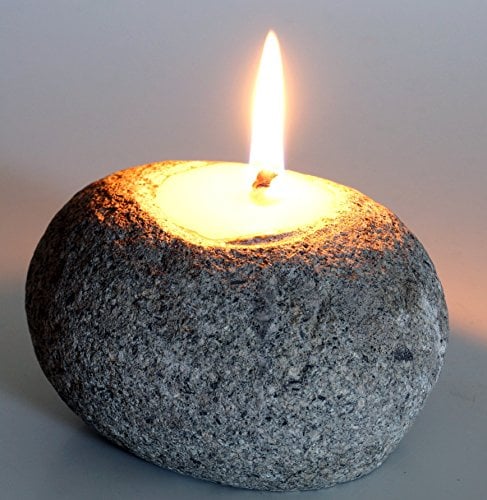 Guru-Shop Bougeoir Bougeoir D`un Galet de Pierre de Rivière, Stone, 7x12x12 cm, Bougeoir