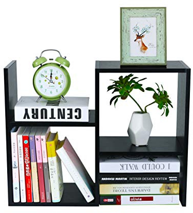 PAG Desktop Kleines Regal Holz Bücherregal Klein,Schreibtisch Organizer und Zubehör Display Rack, Für Büro, Schule und Zuhause,Schwarz