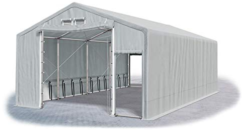Das Company Lagerhalle 6x8x2.5m feuersicher grau wasserdicht ganzjährig Industriezelt Stahlseile 600g/m² PVC Winter Plus SFR - Zeltgarage, Lagerzelt Winterfest, Zeltgarage Winterfest - Winterzelt