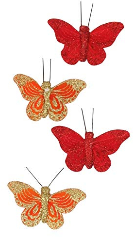 EVIDECO Papillon décor Rideaux, Rouge & Orange, 4 pièces, Métal