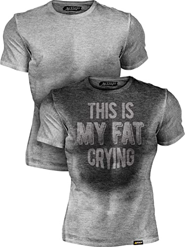 Actizio Schweiß Aktiviert Herren Gym Sport Training Fitness T-Shirt - This is My Fat Crying (S, Grau)