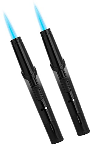 Lot de 2 briquets tempête rechargeables au butane gonflables à flamme réglable pour gril, briquet à flamme unique (sans gaz) (noir)