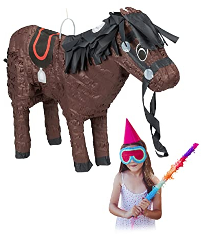 Relaxdays Pinata Pferd, Tierpinata für Kinder, zum selbst Befüllen, Geburtstag, Einschulung, Schlagpinata Pony, braun