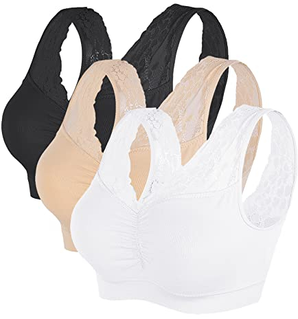 Vertvie Damen 1/2/3/4 Packs Ohne Buegel Sports BH Push up Yoga Bra Stretch Elastizität Bustier Atmungsaktiv Lauf Joggen Yoga Bra Oberteiles Tops Schwarz+Weiß+Haut,XXL