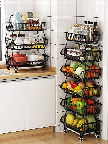 RETMI Frutero negro con 6 animales, cesta de fruta para la organización de la cocina, organizador de alambre multiusos, para despensa, baño, 6 niveles