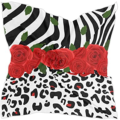 linomo Damen Chiffon Seide Schal Leopard Zebra Druck Rose Quadrat Schal Wickel Seidenschal